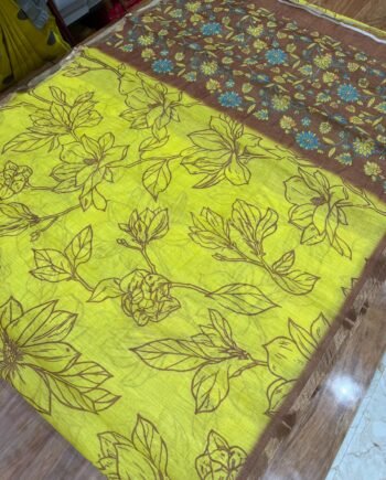 Linen Cotton Saree - Floral Kalamkari - Offer Prices Stock - 1