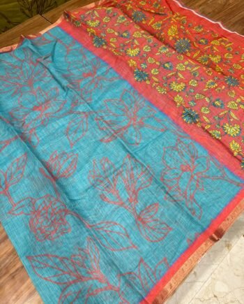 Linen Cotton Saree - Floral Kalamkari - Offer Prices Stock - 2
