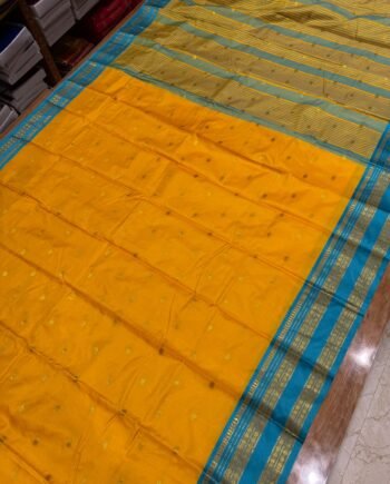 Korvai Semi Silk Saree - KC12 - 17 - Yellow with Blue