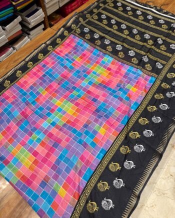 Multicolour Checks Georgette Saree
