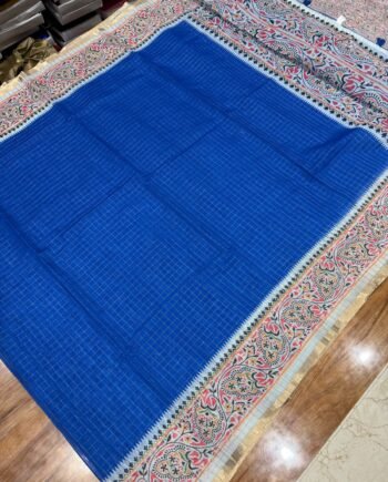Premium Linen Cotton Saree with Zari Checks - Diwali Designs - 7
