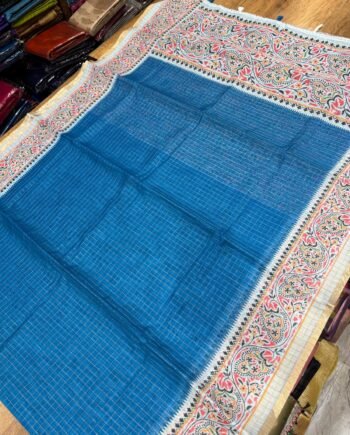 Premium Linen Cotton Saree with Zari Checks - Diwali Designs - 1