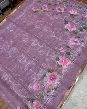Embroidery Linen Cotton Saree - 4