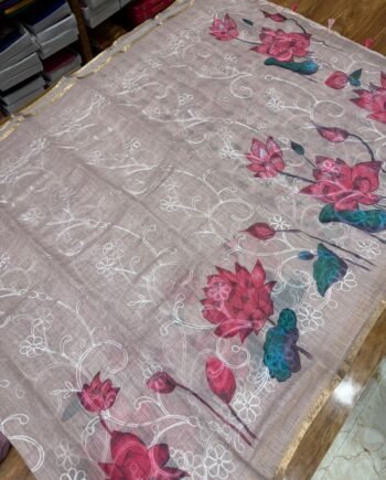 Embroidery Linen Cotton Saree - 2