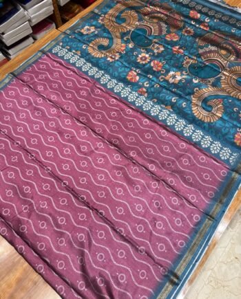 Kalamkari Malai Tussar Saree - 3