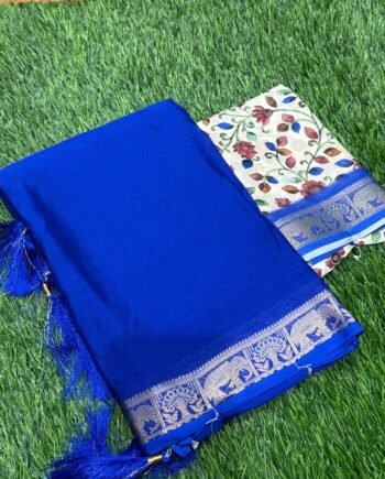 Mysore Crepe Sarees with Digital Printed Blouse - 7