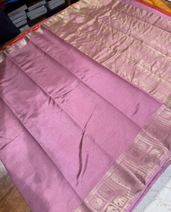 Tussar Semi Silk Saree - Floral, Yali and Peacock in Geometric Style - 11