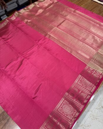 Tussar Semi Silk Saree - Floral, Yali and Peacock in Geometric Style - 7