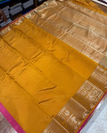Tussar Semi Silk Saree - Floral, Yali and Peacock in Geometric Style - 9