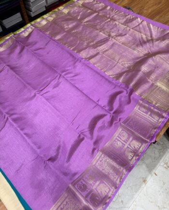 Tussar Semi Silk Saree - Floral, Yali and Peacock in Geometric Style - 5
