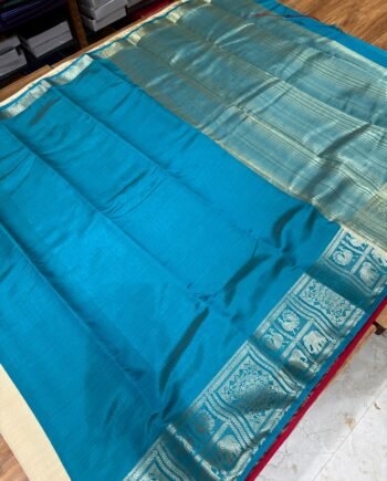 Tussar Semi Silk Saree - Floral, Yali and Peacock in Geometric Style - 4