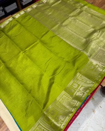 Tussar Semi Silk Saree - Floral, Yali and Peacock in Geometric Style - 3