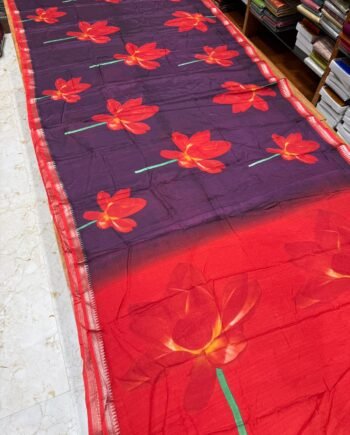 Printed Chinon Saree - Floral Design