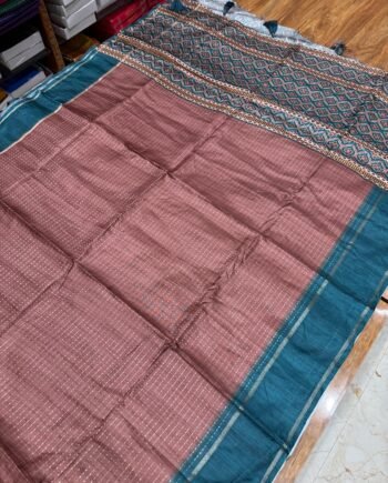 Needle Silk Saree - Ajrakh Pallu with Allover Weaving