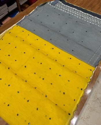 Premium Linen Cotton Saree in Scalp Border and Mirror Work - 8