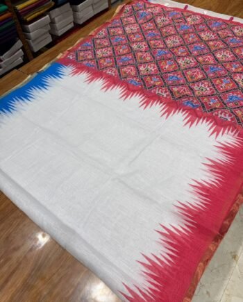 Premium Linen Cotton Saree - Ganga Jamuna Border and Patola - 7
