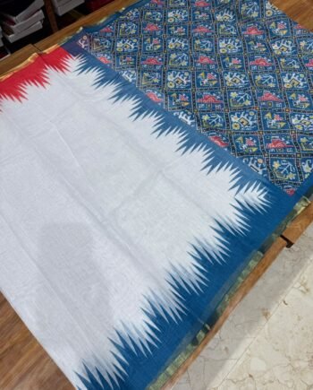 Premium Linen Cotton Saree - Ganga Jamuna Border and Patola - 5