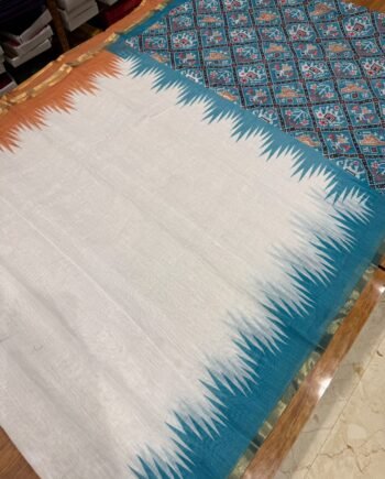 Premium Linen Cotton Saree - Ganga Jamuna Border and Patola - 4