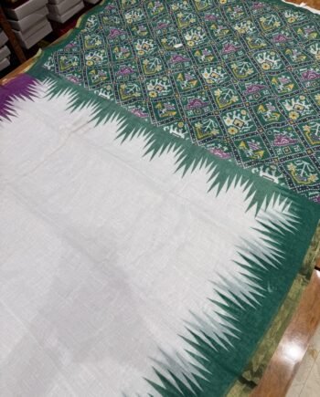 Premium Linen Cotton Saree - Ganga Jamuna Border and Patola - 6