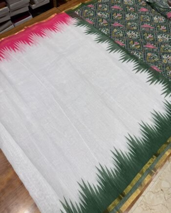 Premium Linen Cotton Saree - Ganga Jamuna Border and Patola - 1