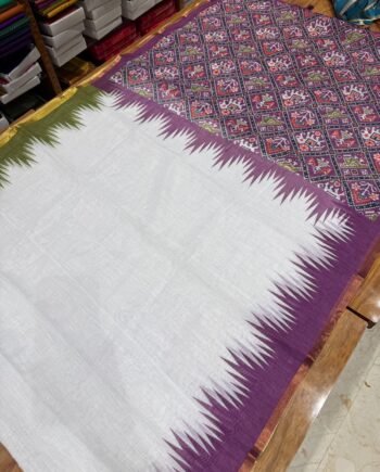 Premium Linen Cotton Saree - Ganga Jamuna Border and Patola - 3