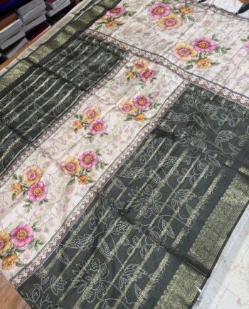Printed Tussar Saree - Patola, Kalamkari and Bandhini - 11