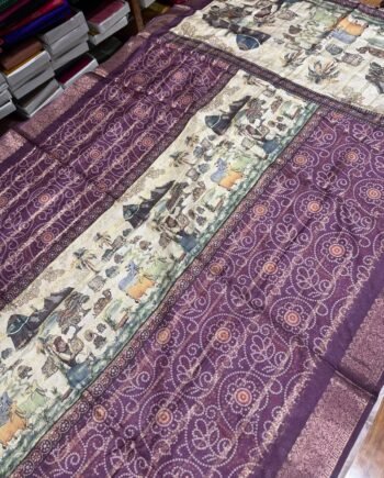 Printed Tussar Saree - Patola, Kalamkari and Bandhini - 9