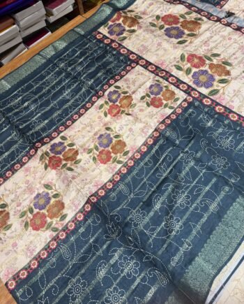 Printed Tussar Saree - Patola, Kalamkari and Bandhini - 6