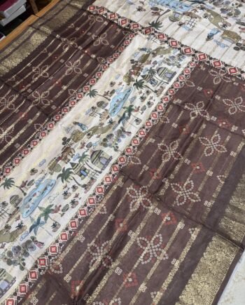 Printed Tussar Saree - Patola, Kalamkari and Bandhini - 5