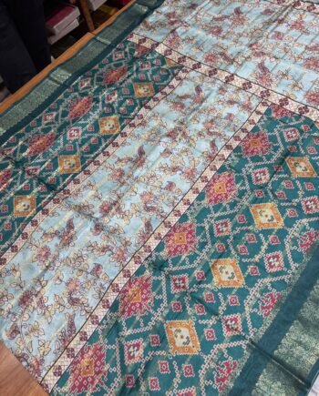 Printed Tussar Saree - Patola, Kalamkari and Bandhini - 3