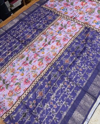 Printed Tussar Saree - Patola, Kalamkari and Bandhini - 4