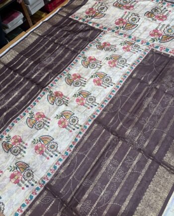 Printed Tussar Saree - Patola, Kalamkari and Bandhini - 1