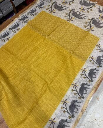 Premium Linen Cotton Saree - Elephant Borde - 4