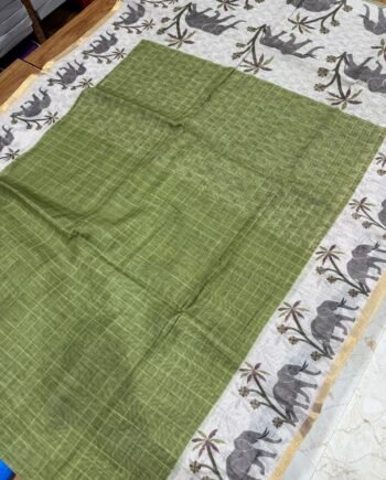 Premium Linen Cotton Saree - Elephant Borde - 3