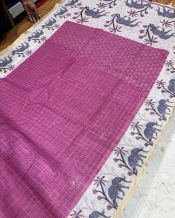 Premium Linen Cotton Saree - Elephant Borde - 5