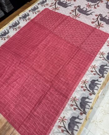 Premium Linen Cotton Saree - Elephant Borde - 1