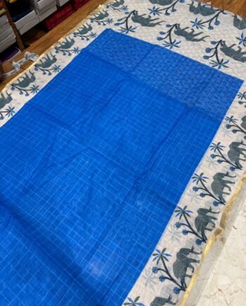 Premium Linen Cotton Saree - Elephant Borde - 2