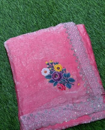 Space Silk Saree with Stone work and Pallu Print - 14