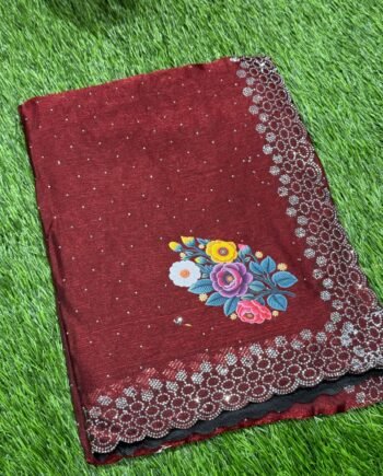 Space Silk Saree with Stone work and Pallu Print - 10