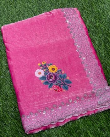 Space Silk Saree with Stone work and Pallu Print - 7