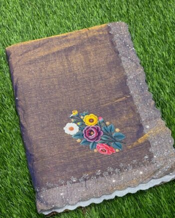 Space Silk Saree with Stone work and Pallu Print - 6