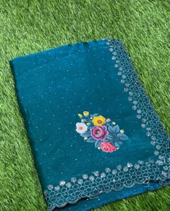 Space Silk Saree with Stone work and Pallu Print - 9