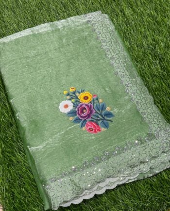 Space Silk Saree with Stone work and Pallu Print - 4