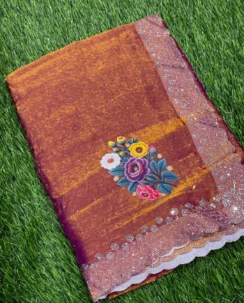 Space Silk Saree with Stone work and Pallu Print - 3