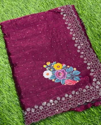 Space Silk Saree with Stone work and Pallu Print - 5