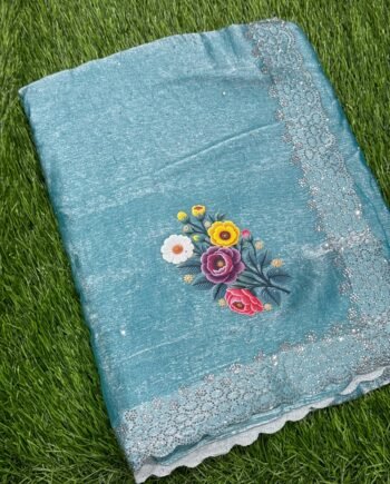Space Silk Saree with Stone work and Pallu Print - 1