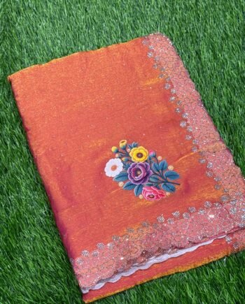 Space Silk Saree with Stone work and Pallu Print - 2