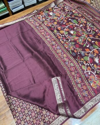 Printed Chinon Saree with Kalamkari Pallu and Ajrakh Blouse - 4