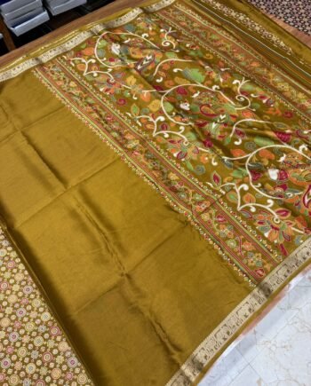 Printed Chinon Saree with Kalamkari Pallu and Ajrakh Blouse - 2