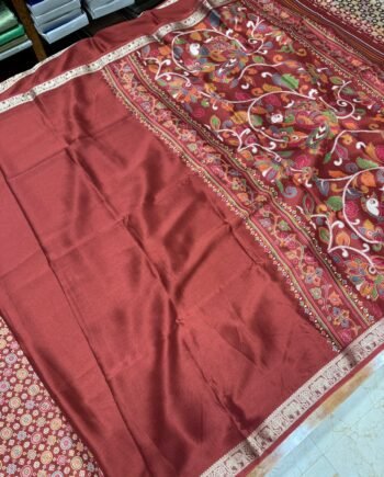 Printed Chinon Saree with Kalamkari Pallu and Ajrakh Blouse - 1